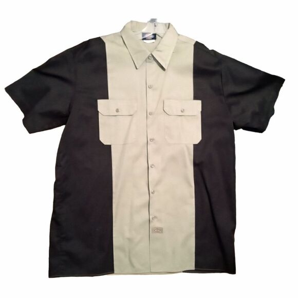 Dickies Two Tone Brown Colorblock Button Up Shirt Short Sleeve Size XL NWOT - Picture 1 of 9